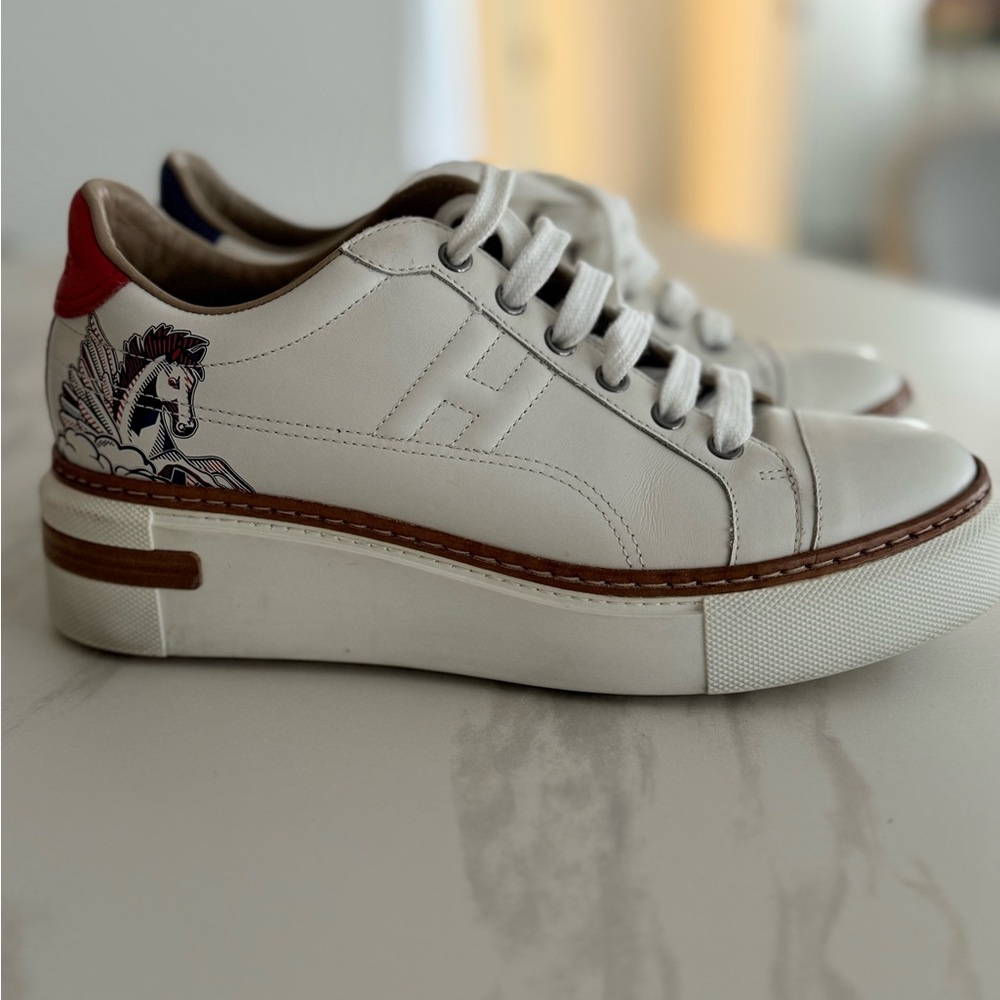 Hermes White and Red Sneakers